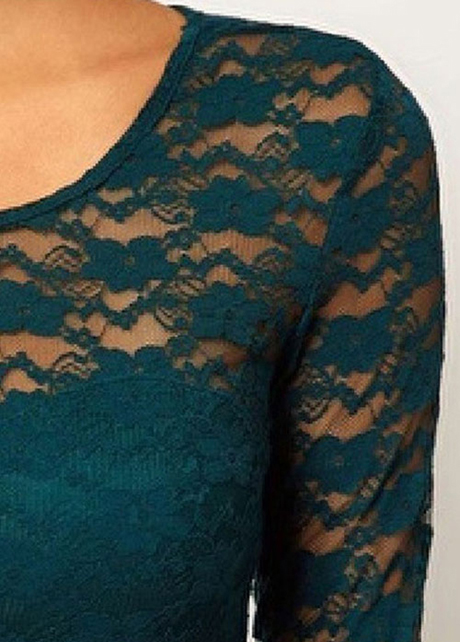 Зеленый Collarless Половина Рукава Кружева Платье